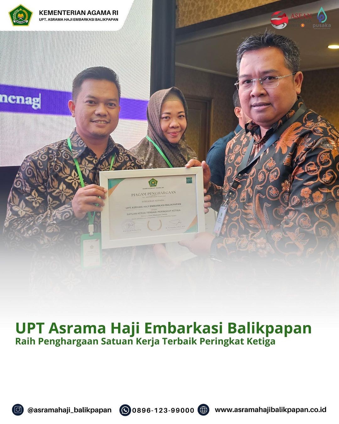 UPT Asrama Haji Embarkasi Balikpapan Raih Terbaik Ke Tiga